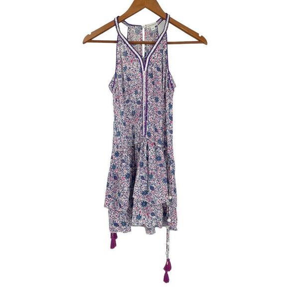 Poupette St Barth Bety Ruffled Mini Dress in Aster With Purple & White Trim XXL - Picture 1 of 7